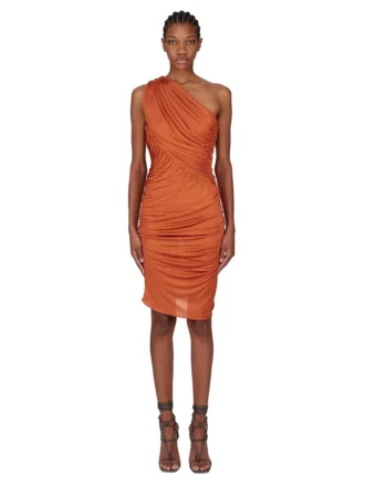 RICK OWENS FW25 CONCORDIANS AMIRA KLEID AUS ORANGEEM SATIN-VISKOSE-JERSEY. LI02E3526JVS-153 RICK OWENS FW25 CONCORDIANS AMIRA KLEID AUS ORANGEEM SATIN-VISKOSE-JERSEY. LI02E3526JVS-153