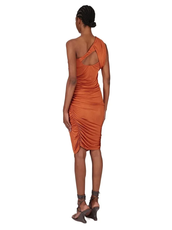 RICK OWENS FW25 CONCORDIANS AMIRA KLEID AUS ORANGEEM SATIN-VISKOSE-JERSEY. LI02E3526JVS-153 RICK OWENS FW25 CONCORDIANS AMIRA KLEID AUS ORANGEEM SATIN-VISKOSE-JERSEY. LI02E3526JVS-153