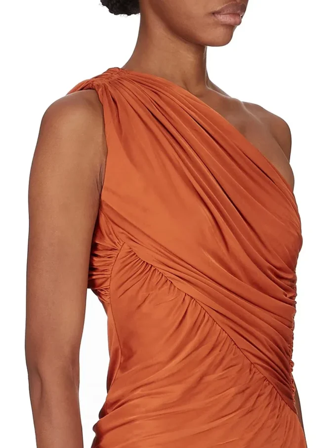 RICK OWENS FW25 CONCORDIANS AMIRA KLEID AUS ORANGEEM SATIN-VISKOSE-JERSEY. LI02E3526JVS-153 RICK OWENS FW25 CONCORDIANS AMIRA KLEID AUS ORANGEEM SATIN-VISKOSE-JERSEY. LI02E3526JVS-153