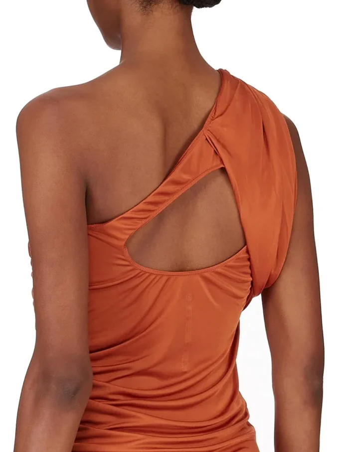 RICK OWENS FW25 CONCORDIANS AMIRA KLEID AUS ORANGEEM SATIN-VISKOSE-JERSEY. LI02E3526JVS-153 RICK OWENS FW25 CONCORDIANS AMIRA KLEID AUS ORANGEEM SATIN-VISKOSE-JERSEY. LI02E3526JVS-153
