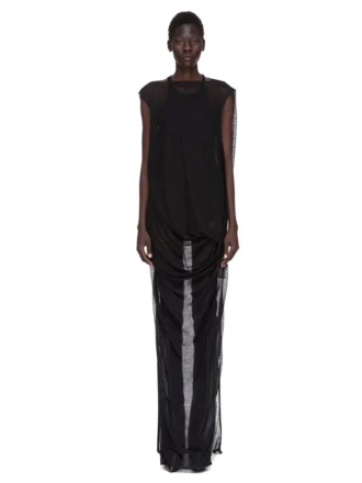 RICK OWENS FW25 CONCORDIANS NOUVEAU KLEID AUS SCHWARZEM, DURCHSCHEINENDEM WOLLJERSEY. RP02E4574JWR-09 RICK OWENS FW25 CONCORDIANS NOUVEAU KLEID AUS SCHWARZEM, DURCHSCHEINENDEM WOLLJERSEY. RP02E4574JWR-09