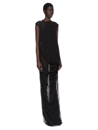 RICK OWENS FW25 CONCORDIANS NOUVEAU KLEID AUS SCHWARZEM, DURCHSCHEINENDEM WOLLJERSEY. RP02E4574JWR-09 RICK OWENS FW25 CONCORDIANS NOUVEAU KLEID AUS SCHWARZEM, DURCHSCHEINENDEM WOLLJERSEY. RP02E4574JWR-09