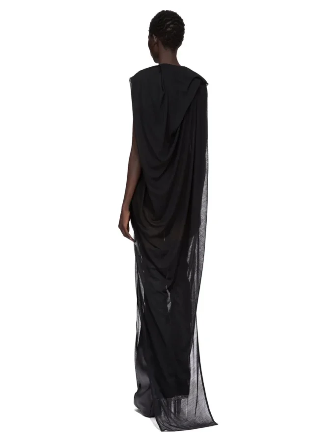 RICK OWENS FW25 CONCORDIANS NOUVEAU KLEID AUS SCHWARZEM, DURCHSCHEINENDEM WOLLJERSEY. RP02E4574JWR-09 RICK OWENS FW25 CONCORDIANS NOUVEAU KLEID AUS SCHWARZEM, DURCHSCHEINENDEM WOLLJERSEY. RP02E4574JWR-09