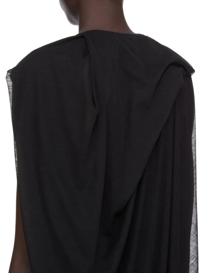 RICK OWENS FW25 CONCORDIANS NOUVEAU KLEID AUS SCHWARZEM, DURCHSCHEINENDEM WOLLJERSEY. RP02E4574JWR-09 RICK OWENS FW25 CONCORDIANS NOUVEAU KLEID AUS SCHWARZEM, DURCHSCHEINENDEM WOLLJERSEY. RP02E4574JWR-09