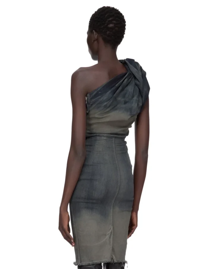 RICK OWENS FW25 CONCORDIANS TWIST DRESS IN DRKDUST DEGRADE SLUB STRETCH DENIM. RP02E4521SDKDEG-78D RICK OWENS FW25 CONCORDIANS TWIST DRESS IN DRKDUST DEGRADE SLUB STRETCH DENIM. RP02E4521SDKDEG-78D