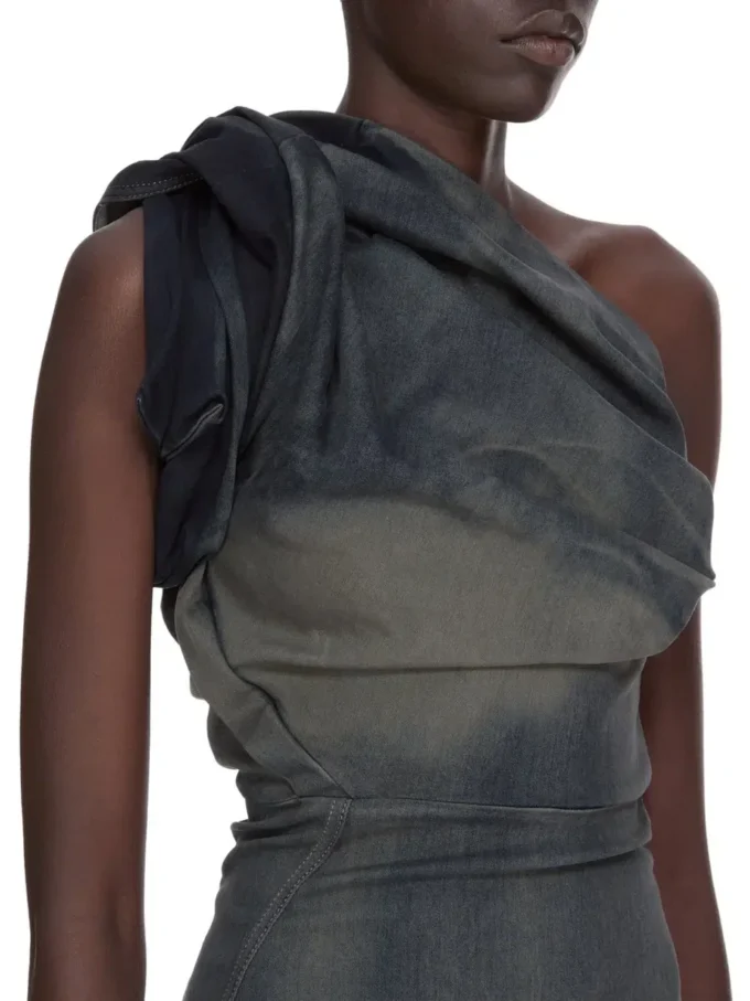 RICK OWENS FW25 CONCORDIANS TWIST DRESS IN DRKDUST DEGRADE SLUB STRETCH DENIM. RP02E4521SDKDEG-78D RICK OWENS FW25 CONCORDIANS TWIST DRESS IN DRKDUST DEGRADE SLUB STRETCH DENIM. RP02E4521SDKDEG-78D